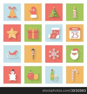 Christmas and New Year flat icons set vector graphic illustration design