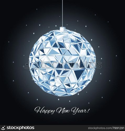 Christmas and New Year greeting card. 3D Ball, Vector illustration. Geometric background.