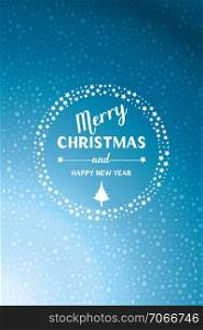 Christmas And New Year - Hand drawn letters with graphic designs framed by ring of stars and lightful translucent circles on light blue background