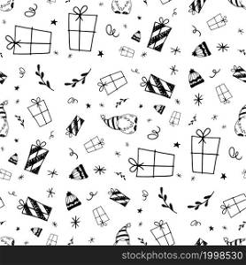 Christmas and New Year Hand-Drawn seamless pattern of vector doodles set. Christmas Hand-Drawn seamless pattern of vector doodles set