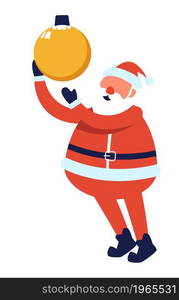 Christmas and new year holiday preparation and celebration. Isolated Santa Claus holding bauble for xmas tree decoration, saint nicholas with toy for spruce and pine. Vector in flat style illustration. Santa Claus with bauble, xmas and new year holiday