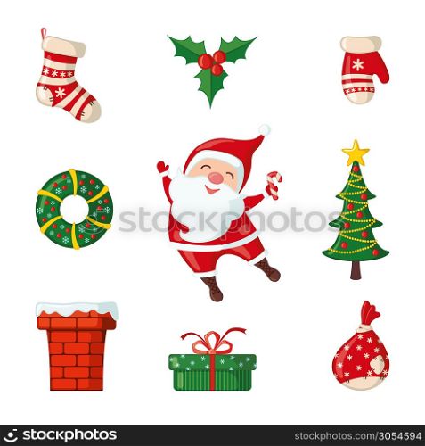 Christmas and New Year icons in flat style isolated on white background. Vector illustration. Traditional Christmas symbols.. Christmas icons in flat style.