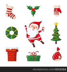 Christmas and New Year icons in flat style isolated on white background. Vector illustration. Traditional Christmas symbols.. Christmas icons in flat style.