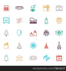 Christmas and new year line icons flat color, stock vector