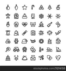 Christmas and New Year line vector icons. Xmas winter outline symbols set. Winter christmas holiday line icon, new year symbols illustration. Christmas and New Year line vector icons. Xmas winter outline symbols set