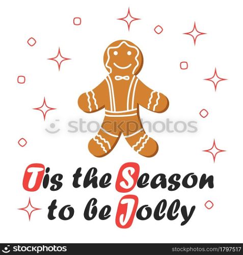 Christmas and New Year&rsquo;s minimal simple postcard with gingerbread man and greeting text.. red striped Christmas and New Year&rsquo;s minimal simple postcard with gingerbread man and space for your text.