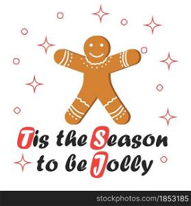 Christmas and New Year&rsquo;s minimal simple postcard with gingerbread man and greeting text.. red striped Christmas and New Year&rsquo;s minimal simple postcard with gingerbread man and space for your text.