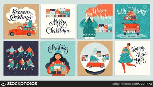 Christmas and New Year&rsquo;s Template Set for Greeting Scrapbooking, Congratulations, Invitations, Poster Stickers, Postcards. Christmas Posters set. Vector illustration.. Christmas and New Year&rsquo;s Template Set for Greeting Scrapbooking, Congratulations, Invitations, Tags, Stickers, Postcards. Christmas Posters set. Vector illustration.