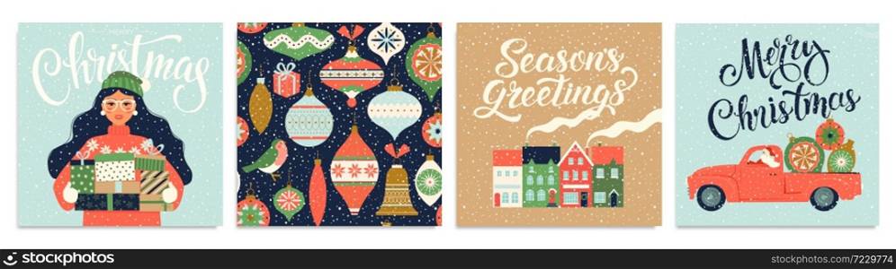 Christmas and New Year s Template Set for Greeting Scrapbooking, Congratulations, Invitations, Tags, Stickers, Postcards. Christmas Posters set. Vector illustration.. Christmas and New Year s Template Set for Greeting Scrapbooking, Congratulations, Invitations, Tags, Stickers, Postcards. Christmas Posters set.