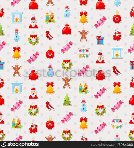 Christmas and New Year Seamless background pattern. Christmas and New Year Seamless background pattern with traditional xmas element - vector