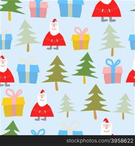 Christmas and new year Seamless pattern. Santa Claus, gift and Christmas tree. Background vector&#xA;