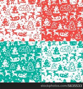 Christmas and New Year seamless pattern with snowflakes and xmas symbols for winter and xmas theme in red, white and light blue colors. Ready to use as swatch