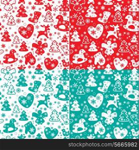 Christmas and New Year seamless pattern with snowflakes and xmas symbols for winter and xmas theme in red, white and light blue colors. Ready to use as swatch