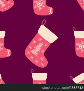 Christmas and New Year seamless pattern with socks. Christmas and New Year seamless pattern with sock