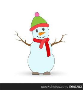 Christmas and New Year snowman. Vector illustration for postcards, banners, posters and creative design. Flat style