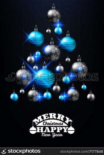 Christmas and New Year soft background design, decorative gold balls in tree shape, vector illustration
