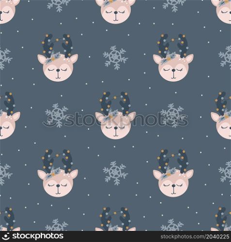 Christmas and New Year symbols deer scandinavian hand drawn seamless pattern. Vector cute print. Digital paper. Design element. Christmas and New Year symbols deer scandinavian hand drawn seamless pattern. Vector cute print. Digital paper. Design element.