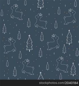 Christmas and New Year symbols tree and deer scandinavian hand drawn seamless pattern. Vector cute print. Digital paper. Design element. Christmas and New Year symbols tree and deer scandinavian hand drawn seamless pattern. Vector cute print. Digital paper. Design element.