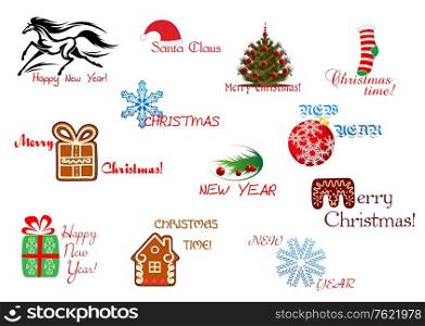 Christmas and New Year symbols with headlines