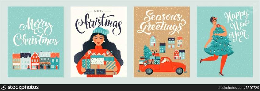 Christmas and New Year Template Set for Greeting Scrapbooking, Congratulations, Invitations, Stickers, Postcards. Christmas Posters set. Vector illustration.. Christmas and New Year Template Set for Greeting Scrapbooking, Congratulations, Invitations, Tags, Stickers, Postcards. Christmas Posters set. Vector illustration.