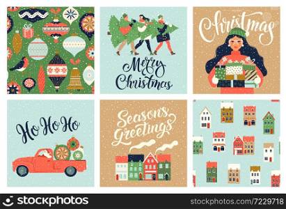 Christmas and New Year Template Set for Greeting Scrapbooking, Congratulations, Invitations, Tags, Stickers, Postcards. Christmas Posters set Vector illustration.. Christmas and New Year Template Set for Greeting Scrapbooking, Congratulations, Invitations, Tags, Stickers, Postcards. Christmas Posters set. Vector illustration.