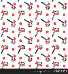 Christmas and new year winter holiday celebration. Candy sticks traditional treat for xmas, sweets decorated with red ribbon bows. Seamless pattern, background or print. Vector in flat style. Xmas candy sticks with ribbon bows seamless vector