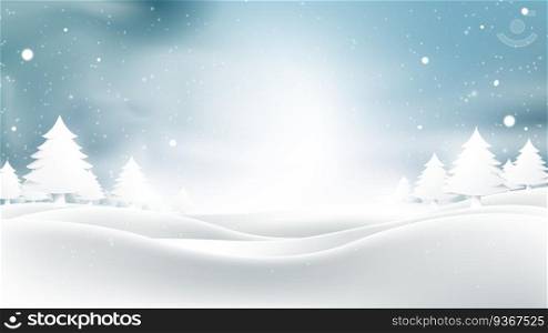 Christmas and New Year. Winter landscape with falling christmas snowflakes, light, stars. Vector illustration