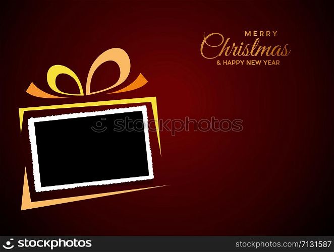 Christmas and red background with photo, blank frame. Vector template with picture to insert: Poster and invitation