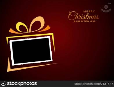 Christmas and red background with photo, blank frame. Vector template with picture to insert: Poster and invitation