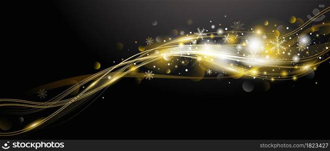 Christmas and winter banner design of line with snowflake and light effect on black background vector illustration