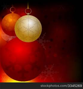 Christmas Background - Christmas Balls on Dark Red Blurry Background