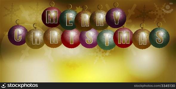 Christmas Background - Color Christmas Balls With Merry Christmas Sign on Golden Background