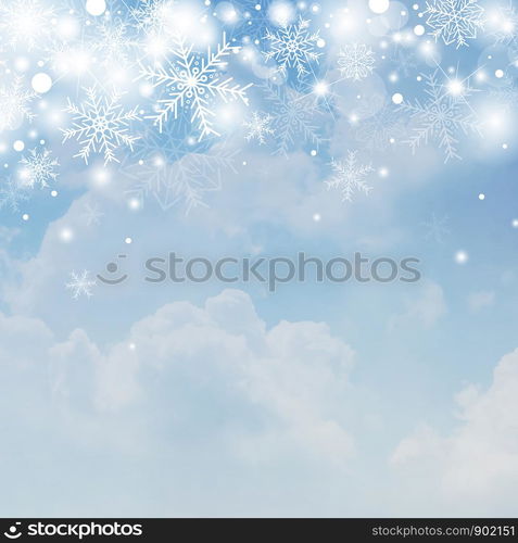 Christmas background concept design of white snowflake and snow on sky with cloud vector illustration