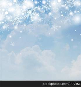 Christmas background concept design of white snowflake and snow on sky with cloud vector illustration