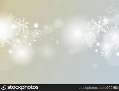 Christmas background concept design of white snowflake and snow with bokeh vector illustration