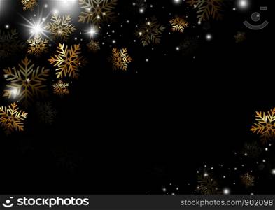 Christmas background design of gold snowflake winter season vector illustration