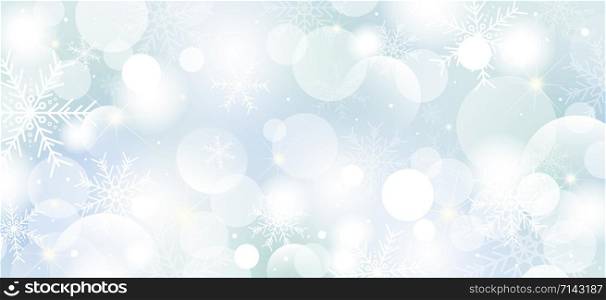 Christmas background design of snowflakes and bokeh lights vector illustration