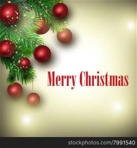 Christmas background from fir twigs and colorful decorative Christmas balls. Christmas background from fir branches