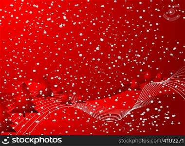 christmas background in red and black with snowflakes and rolling snowy hills