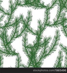 Christmas background of pine tree leaves and branches. Twigs of fir, spruce botany symbol of winter holidays. Print or wallpaper, decoration seasonal foliage. Pine tree branches illustration. Pine tree branches, fir twigs christmas print