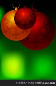 Christmas Background - Red Christmas Balls on Green Blury Background