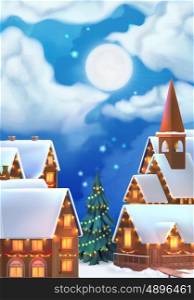 Christmas background. Vector illustration. Christmas village