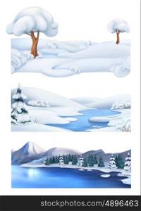 Christmas background. Winter landscape. 3d vector banner set