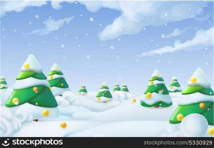 Christmas background. Winter landscape 3d vector illustration