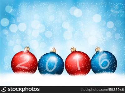 Christmas background with a 2016 made out of baubles. Vector.
