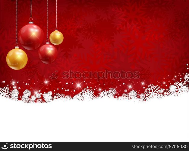 Christmas background with a snowflake design and hanging baubles