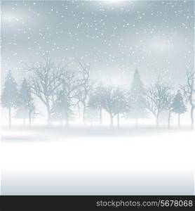 Christmas background with a snowy winter landscape