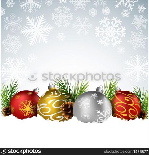 Christmas background with ball and fir in snow