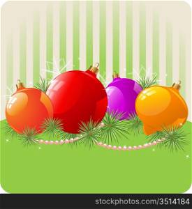 Christmas background with balls and Christmas tree