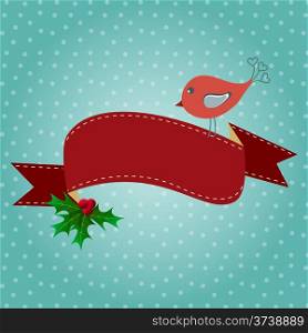 Christmas background with birds and holly leafs